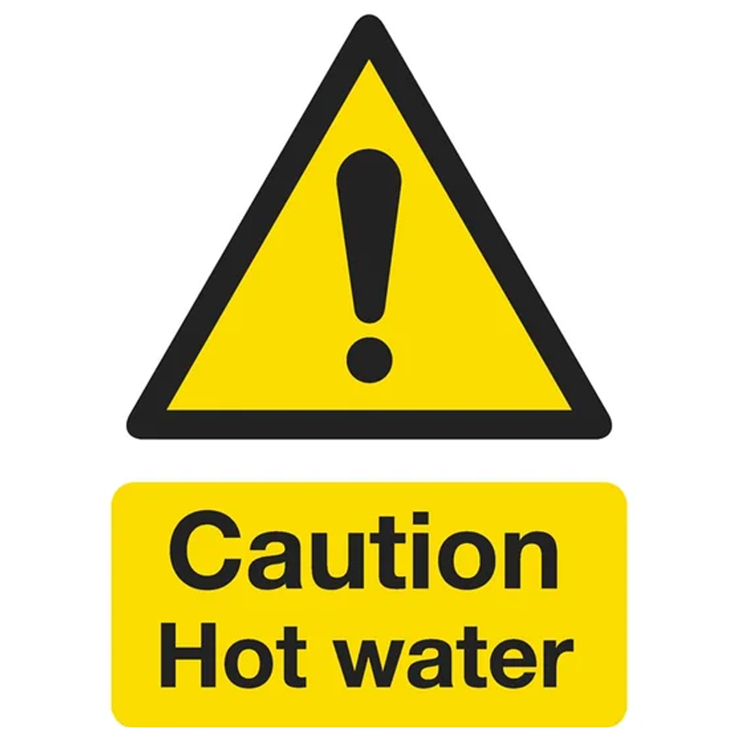 Self-Adhesive Vinyl Caution Hot Water Safety Sign (Sealey)